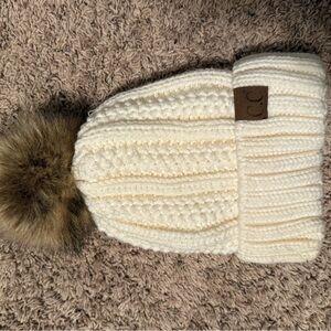 C.C Cream Knit Pom-Pom Beanie